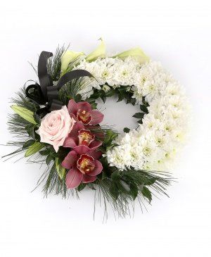 Imaginea produsului Colac Funerar Crizanteme și Orhidee Grena