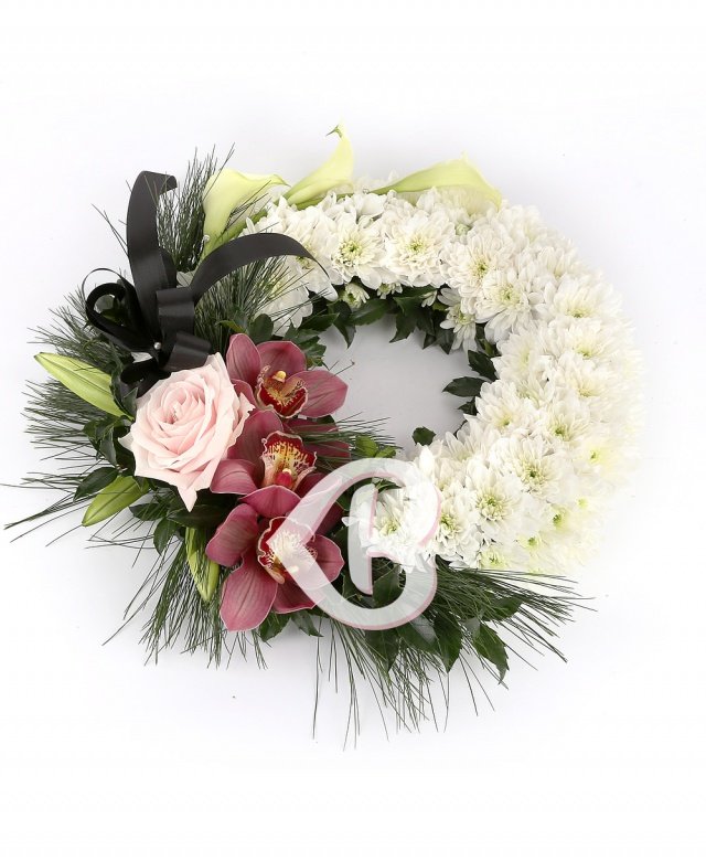 Colac funerar crizanteme și orhidee grena