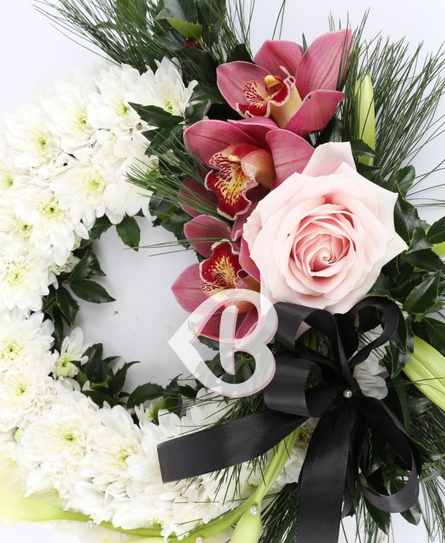 Colac funerar crizanteme și orhidee grena