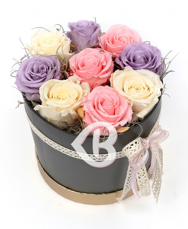 Imaginea produsului Cutie Cu 9 Trandafiri Criogenați Multicolori